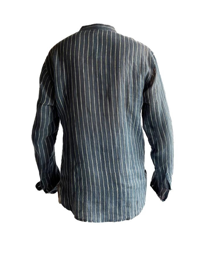 Denis Colomb Striped Raj Button Down Grey+Black+White