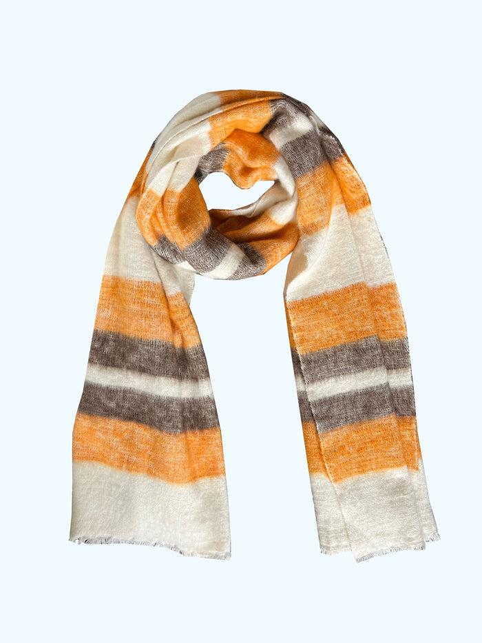 Denis Colomb Summer Dolpo Stripe Stole Brown + White + Orange