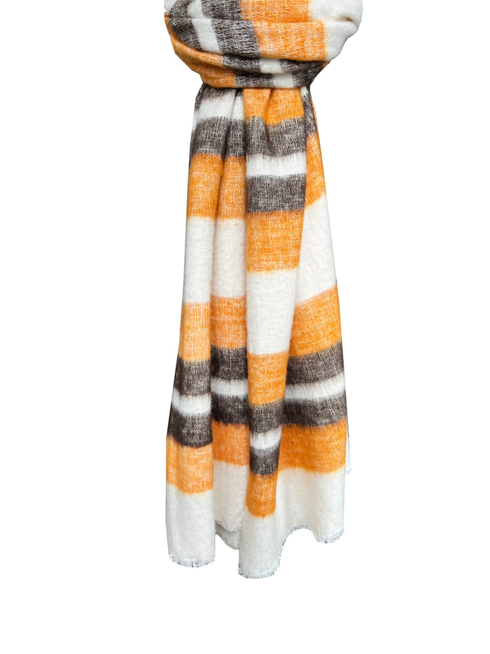 Denis Colomb Summer Dolpo Stripe Stole Brown + White + Orange