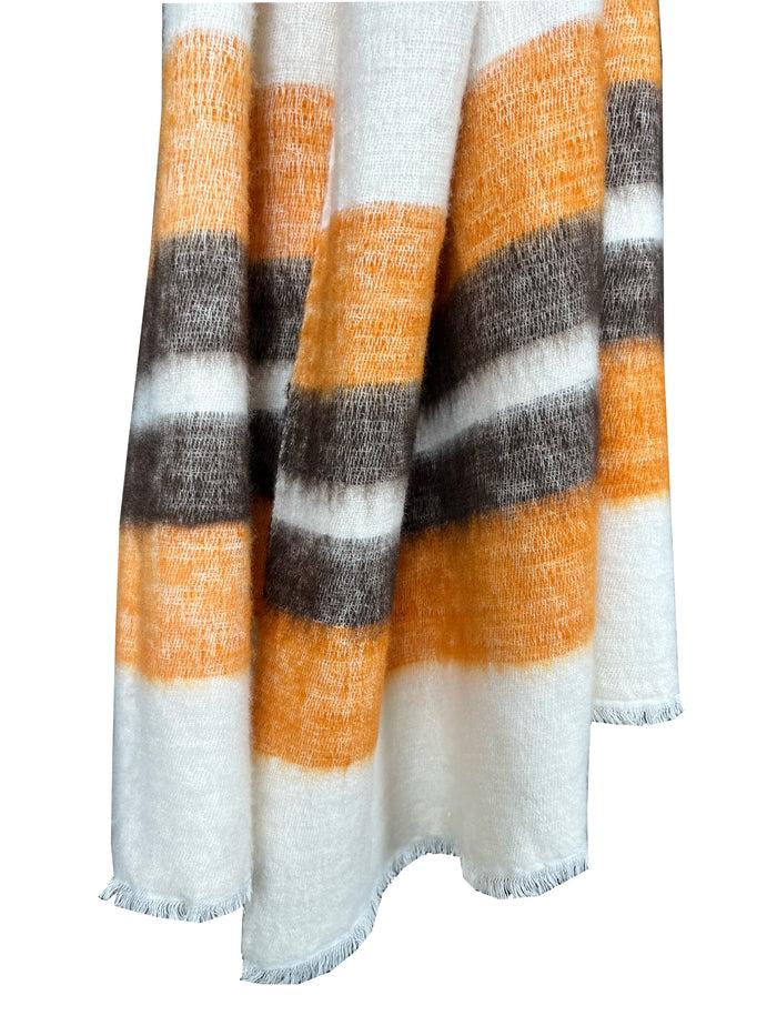 Denis Colomb Summer Dolpo Stripe Stole Brown + White + Orange