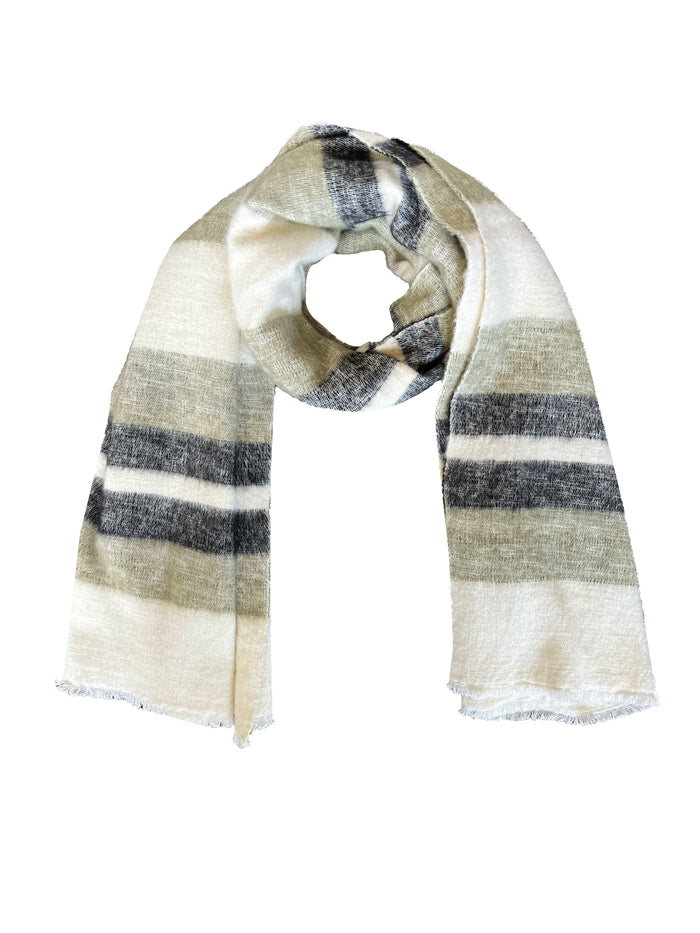 Denis Colomb Summer Dolpo Stripe Stole Oliver + White +Black