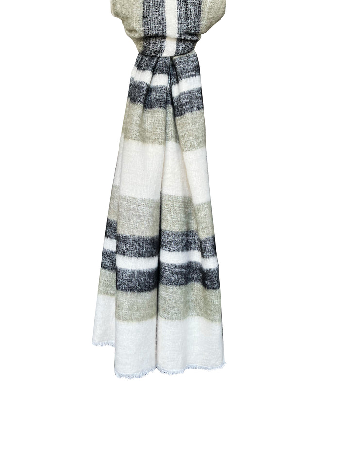 Denis Colomb Summer Dolpo Stripe Stole Oliver + White +Black