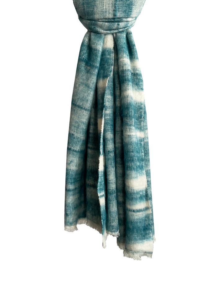 Denis Colomb Summer Dolpo Tie Dye Shawl White+Blue Ocean