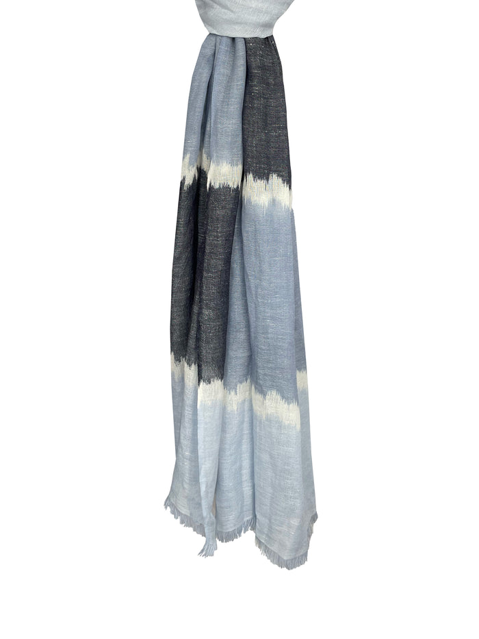 Denis Colomb Summer Ikat Stole Pearl Blue + White + Midnight Blue + Pale Sapphire