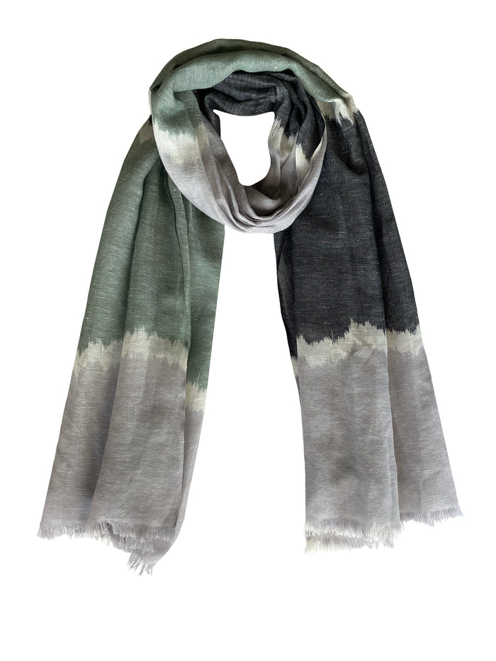 Denis Colomb Summer Ikat Stole Pearl Grey + Black + White + Dark Jade