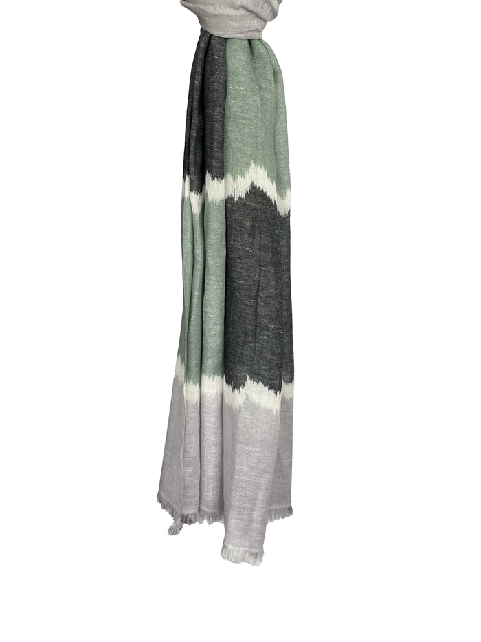Denis Colomb Summer Ikat Stole Pearl Grey + Black + White + Dark Jade