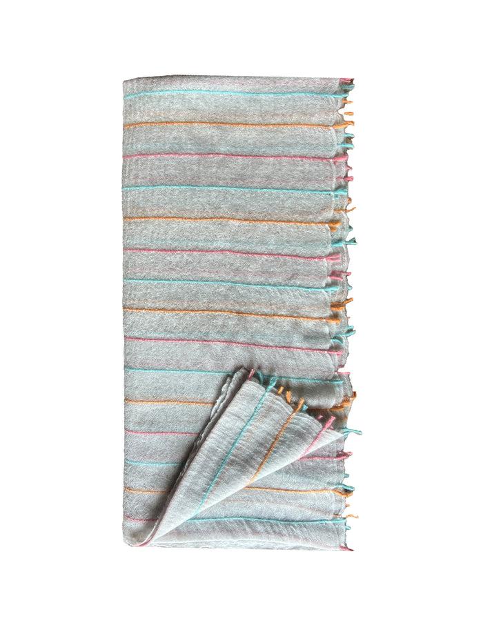 Denis Colomb Summer Striped Feutre Shawl PEARL WHITE + PALE CORAL + BRIGHT CORAL + TURQUISE