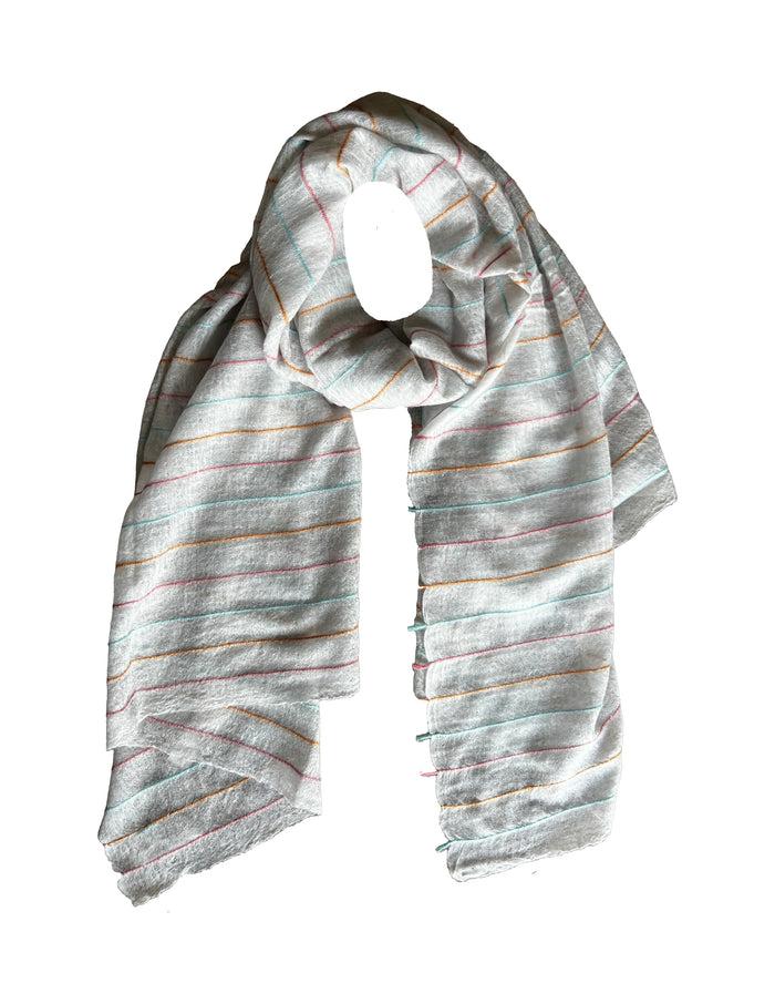 Denis Colomb Summer Striped Feutre Shawl PEARL WHITE + PALE CORAL + BRIGHT CORAL + TURQUISE