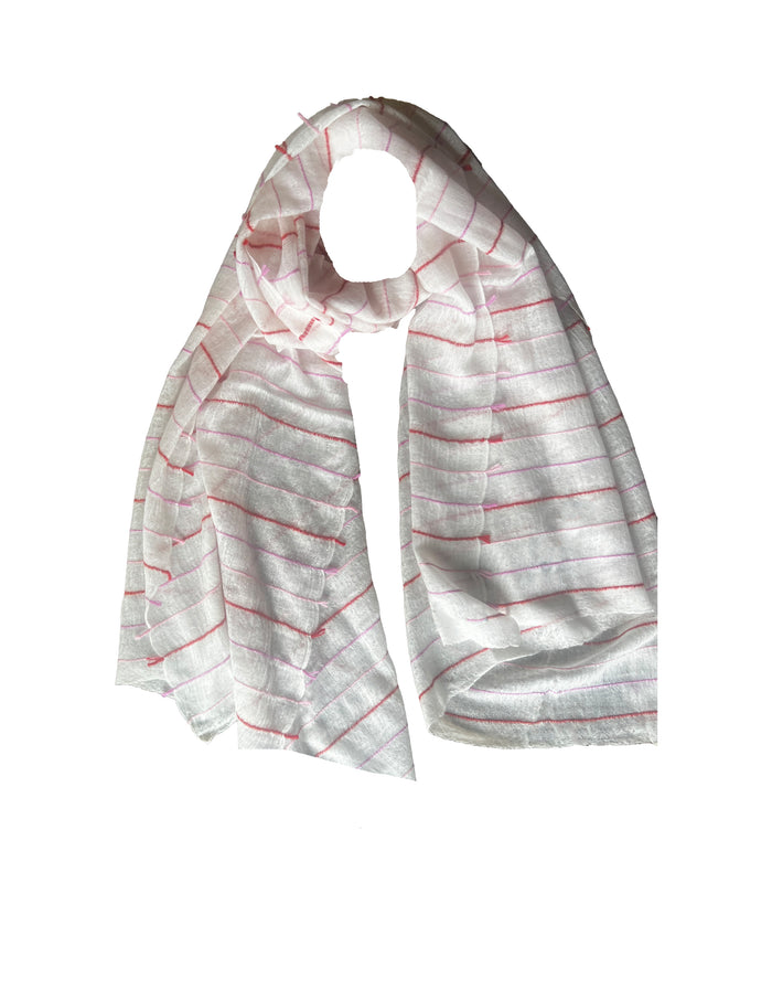 Denis Colomb Summer Striped Feutre Shawl WHITE+PINK SAPPHIRE+SHOCKING PINK+RED SAPPHIRE