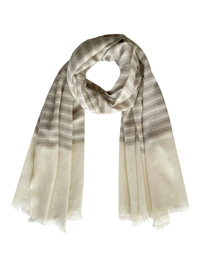 Denis Colomb Tangiers Shawl Stripe White + Ashes + Sand