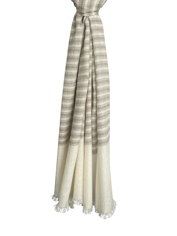 Denis Colomb Tangiers Shawl Stripe White + Ashes + Sand