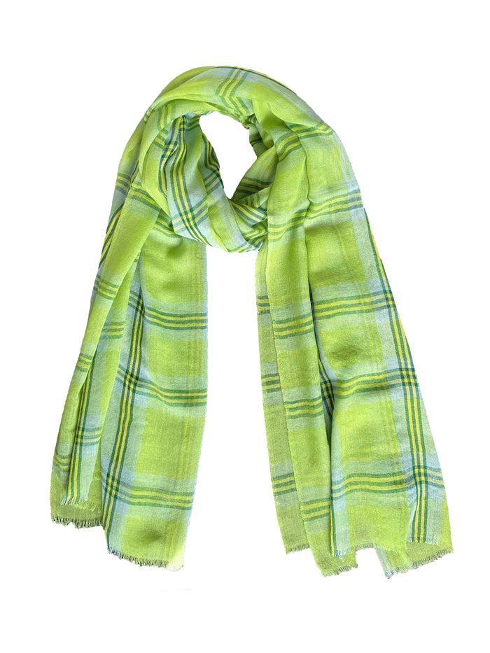 Denis Colomb Tartan Plaid Shawl Lime+PB+Evergreen+ D Yellow