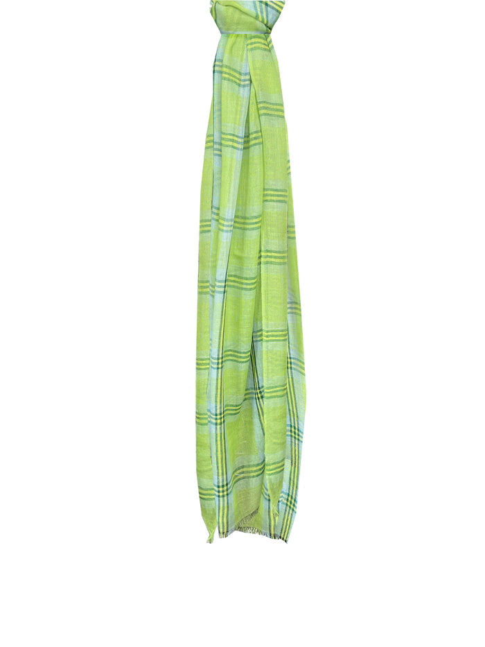 Denis Colomb Tartan Plaid Shawl Lime+PB+Evergreen+ D Yellow