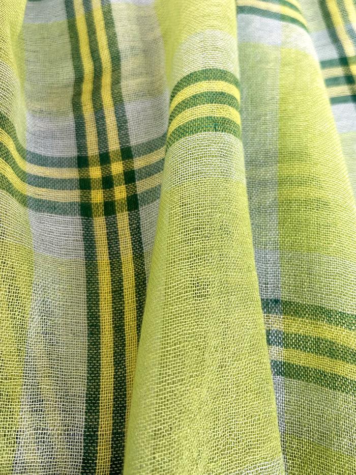 Denis Colomb Tartan Plaid Shawl Lime+PB+Evergreen+ D Yellow