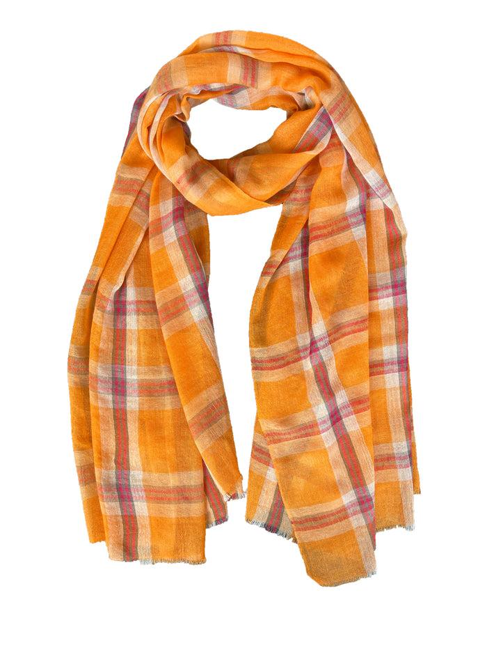 Denis Colomb Tartan Plaid Shawl Orange+Sand +Dark Teal