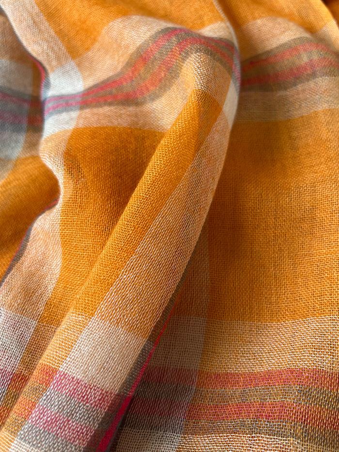 Denis Colomb Tartan Plaid Shawl Orange+Sand +Dark Teal
