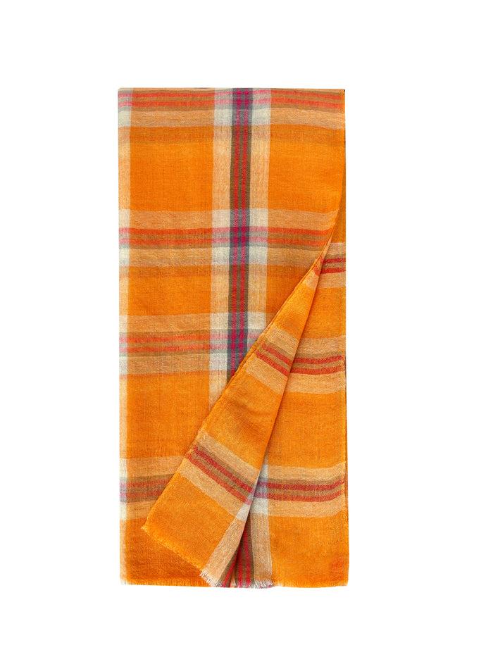 denis colomb Tartan Plaid Shawl Orange+Sand +Dark Teal