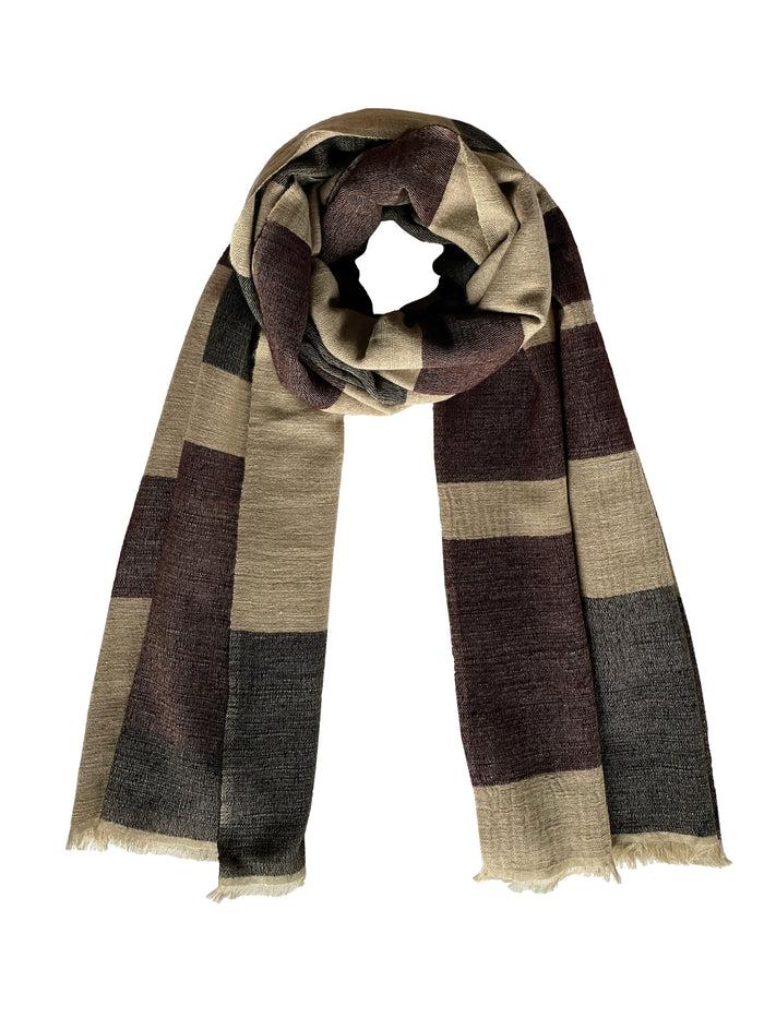 Denis Colomb Thimpu Patchwork Shawl Black + Purple + White + Neutral