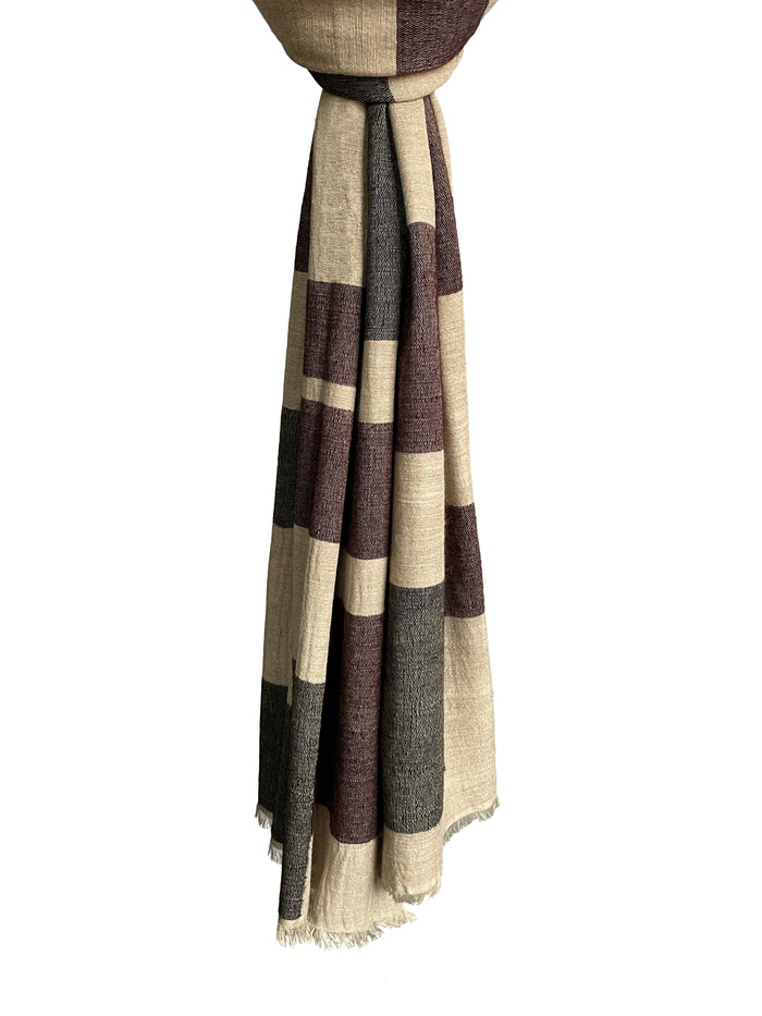 Denis Colomb Thimpu Patchwork Shawl Black + Purple + White + Neutral