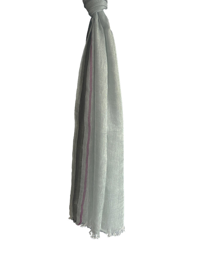 Denis Colomb Toosh Linen Stripes Stole GREY MIST + BURMA BROWN + FUCHSIA