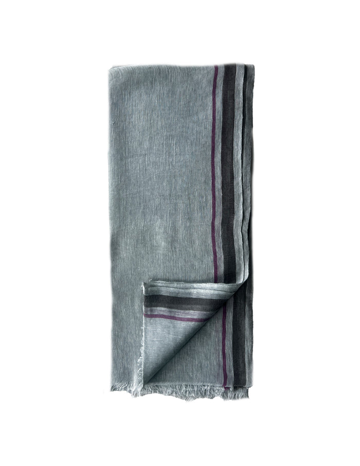 denis colomb Toosh Linen Stripes Stole GREY MIST + BURMA BROWN + FUCHSIA