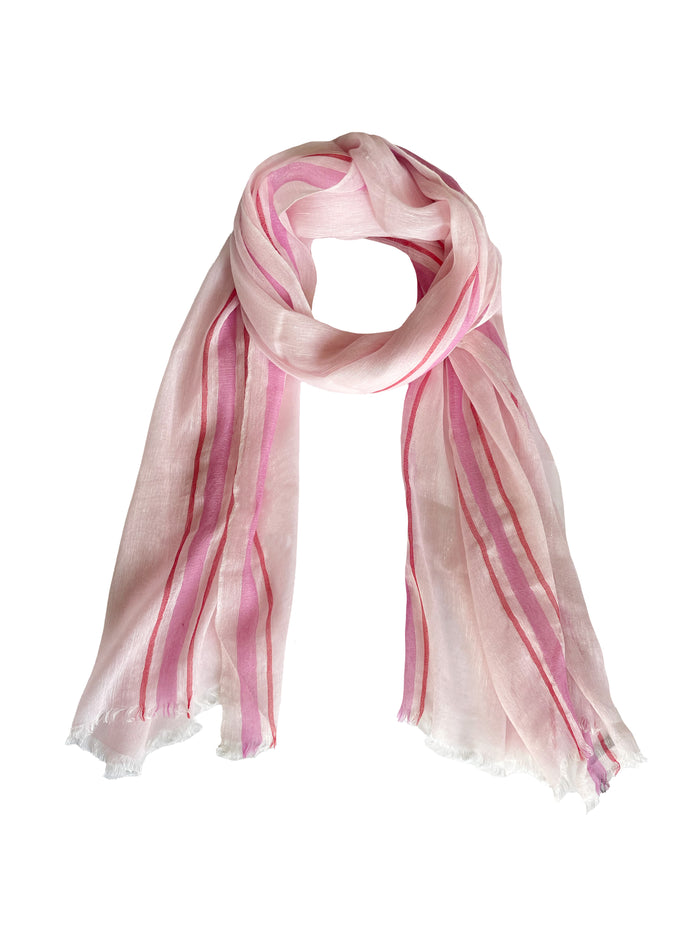 Denis Colomb Toosh Linen Stripes Stole Nude + Rose Violet + Crimson Red