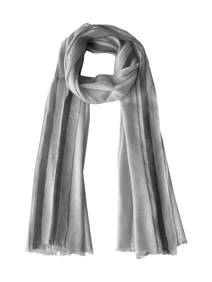 Denis Colomb Toosh Linen Stripes Stole Pearl Grey+Pale Olive+Volcano Grey