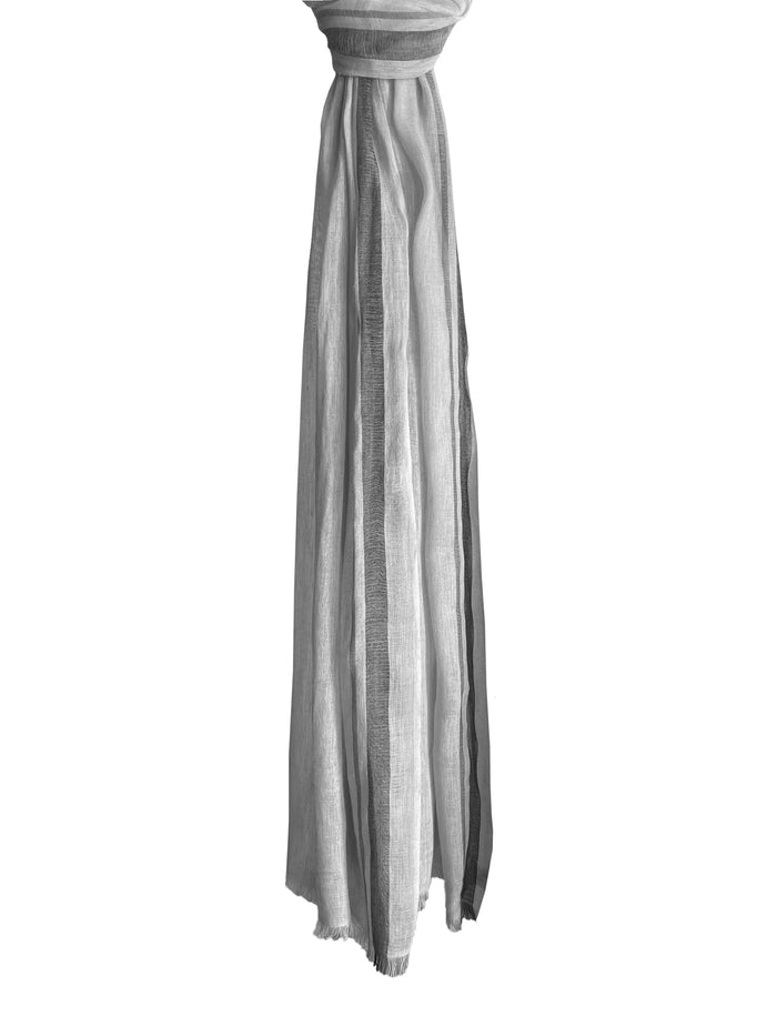Denis Colomb Toosh Linen Stripes Stole Pearl Grey+Pale Olive+Volcano Grey