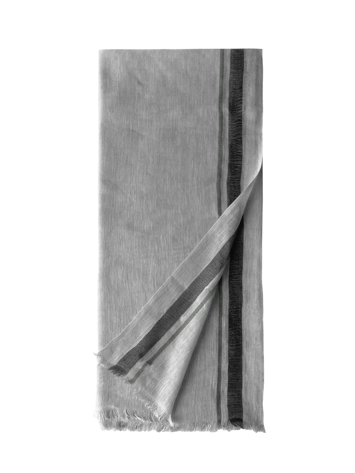 denis colomb Toosh Linen Stripes Stole Pearl Grey+Pale Olive+Volcano Grey