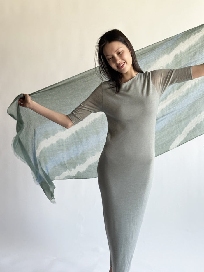 Denis Colomb Toosh Tie Dye Shawl PALE JADE + BLUE JADE + DARK JADE