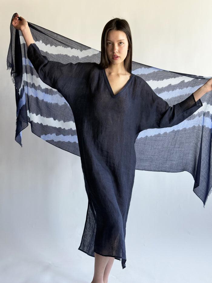 Denis Colomb Toosh Tie Dye Shawl PEARL BLUE + ULTRAMARINE + MID BLUE