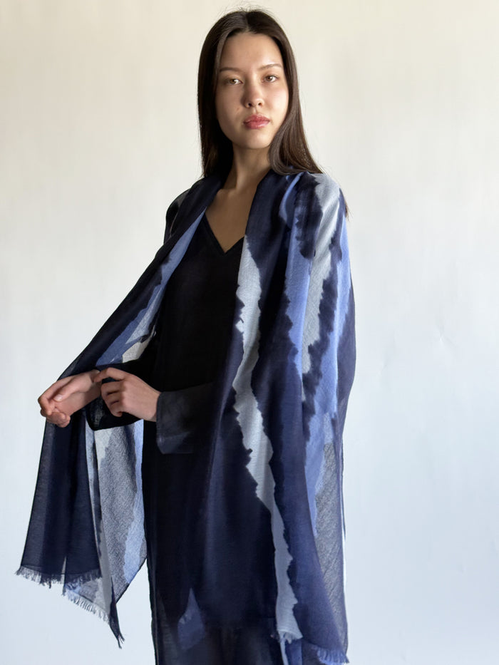 denis colomb Toosh Tie Dye Shawl PEARL BLUE + ULTRAMARINE + MID BLUE