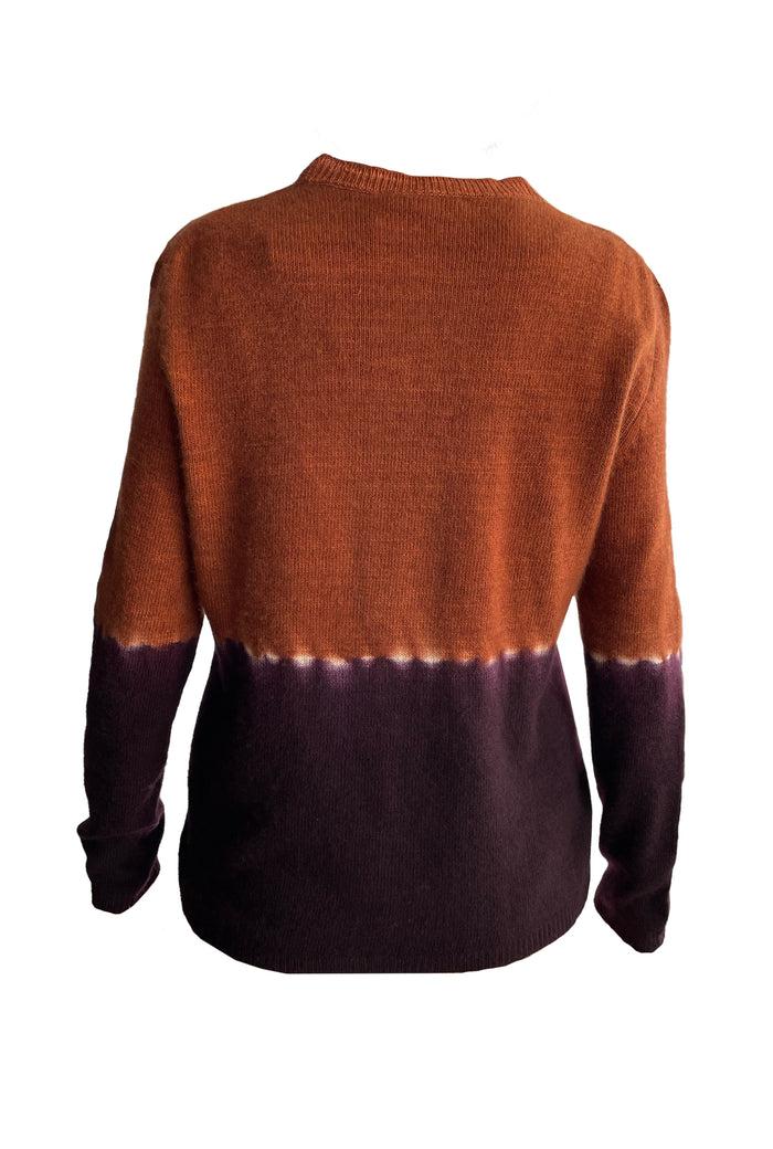 Denis Colomb Women's Hand Knit Dip Dye Crewneck Sweater Golden Brown + Dark Fig