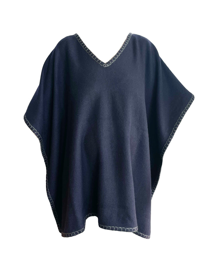 Denis Colomb Women Stitched Edge Poncho Midnight Blue + Charcoal