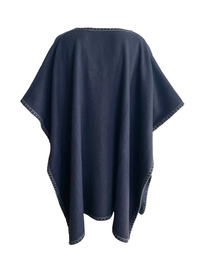 Denis Colomb Women Stitched Edge Poncho Midnight Blue + Charcoal