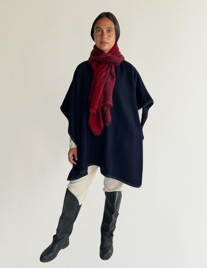 Denis Colomb Women Stitched Edge Poncho Midnight Blue + Charcoal