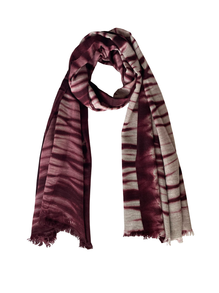 Denis Colomb Zebra Tie Dye Stole Light Grey + Tibetan Red Monk