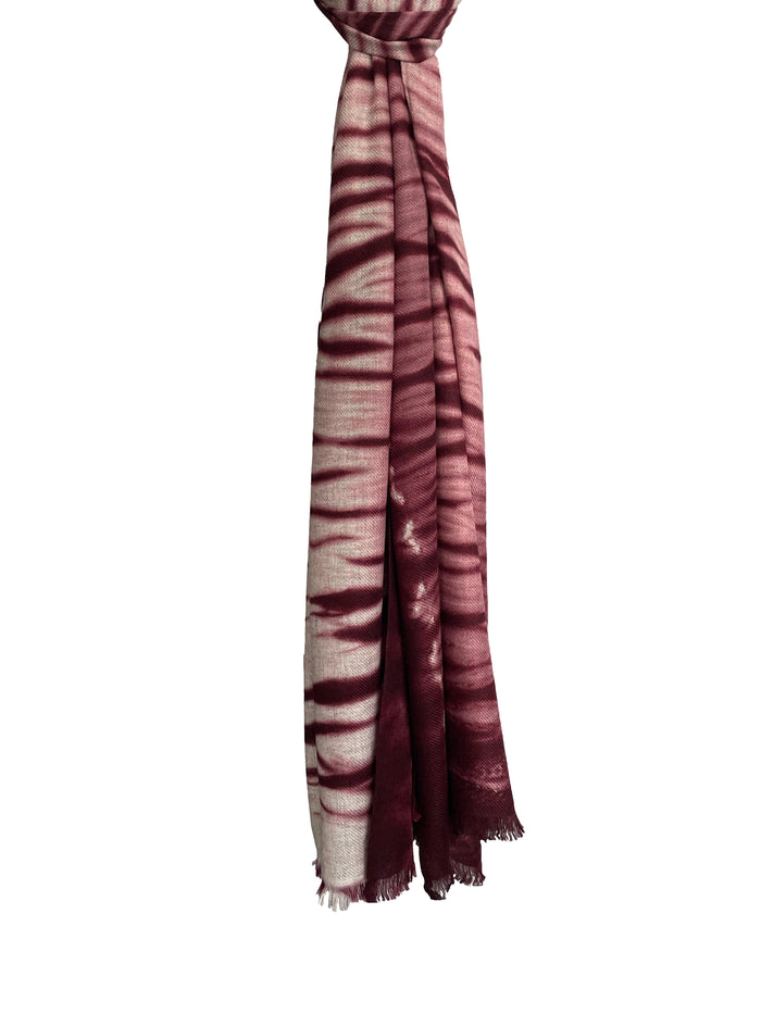 Denis Colomb Zebra Tie Dye Stole Light Grey + Tibetan Red Monk