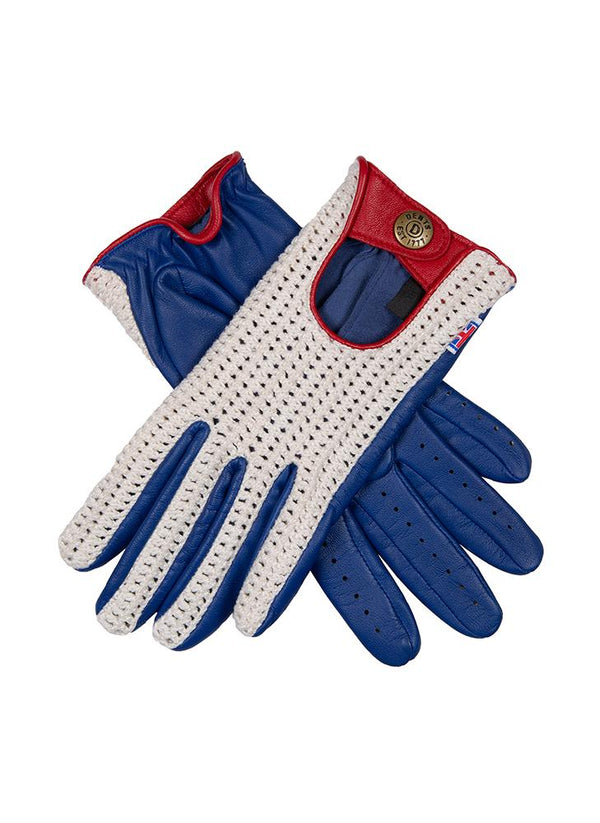 dents Jubilee | Women's Union Jack Crochet Back Leather Driving Gloves