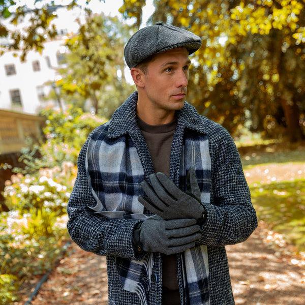 Dents Men's Abraham Moon Herringbone Tweed Newsboy Cap