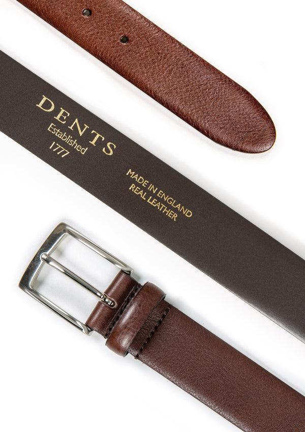 Dents Men’s Heritage Full-Grain Leather Belt With Satin Nickel Buckle And Pe