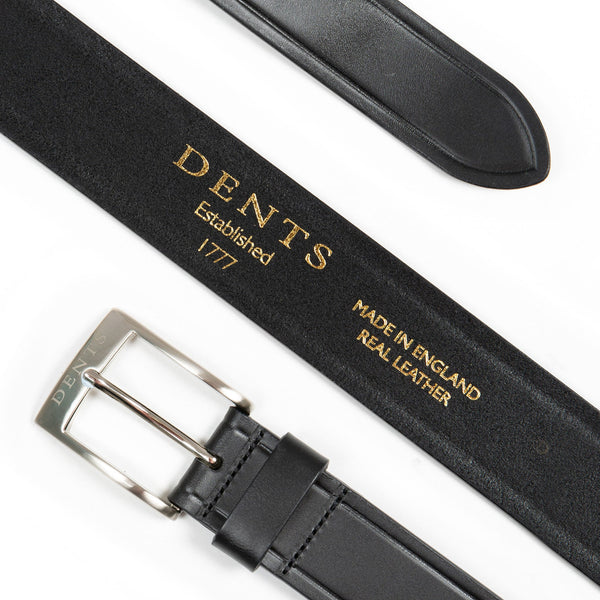 Dents Men’s Heritage Full-Grain Leather Belt With Satin Nickel Buckle And Em