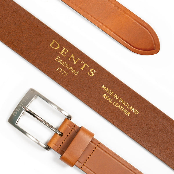 Dents Men’s Heritage Full-Grain Leather Belt With Satin Nickel Buckle And Em