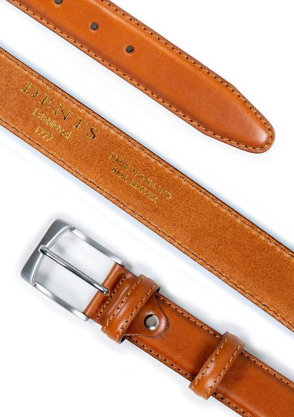 Dents Men’s Heritage Lined Full-Grain Leather Belt With Satin Nickel Buckle