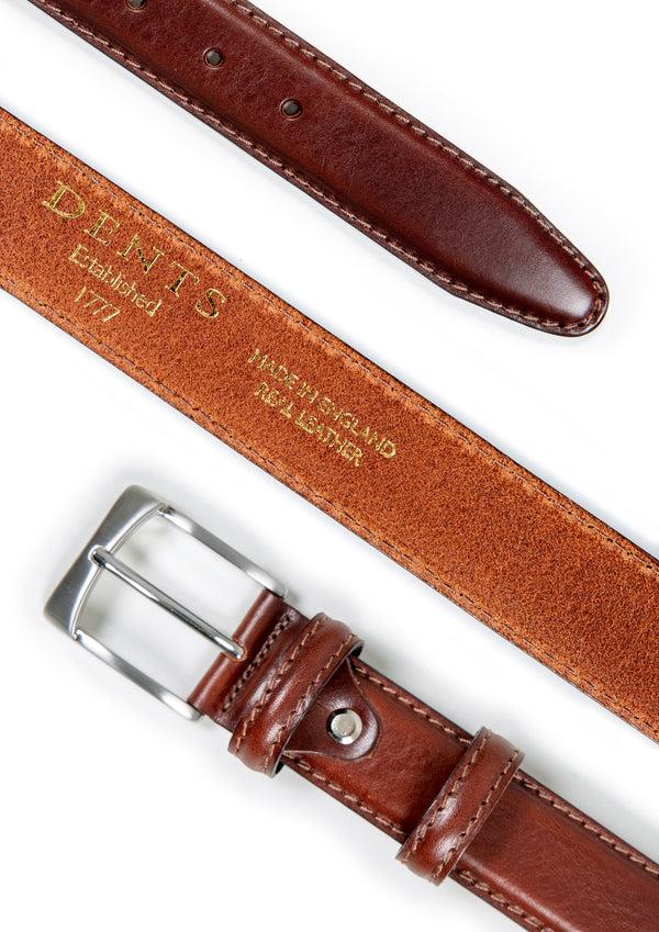 Dents Men’s Heritage Lined Full-Grain Leather Belt With Satin Nickel Buckle