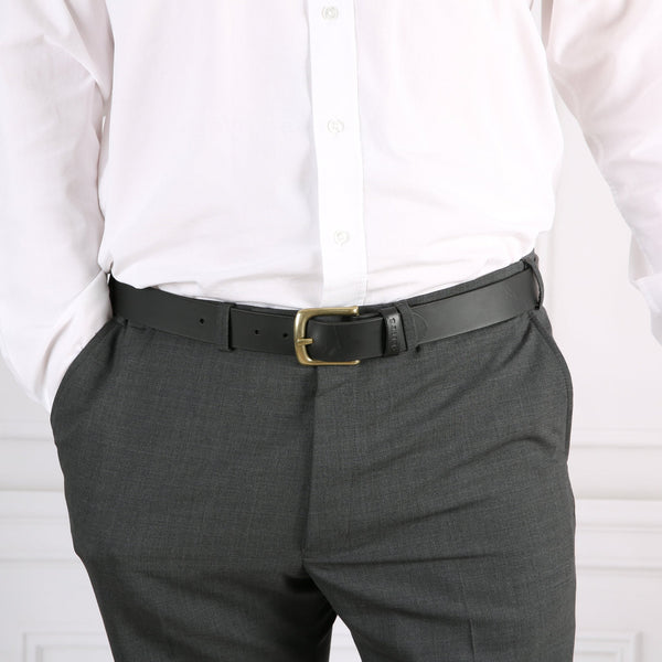 Dents Men’s Heritage Lined Full-Grain Leather Belt With Antique Brass Buckle