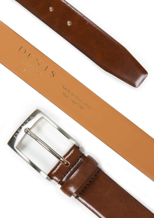 Dents Men’s Heritage Lined Full-Grain Leather Belt With Satin Nickel Buckle