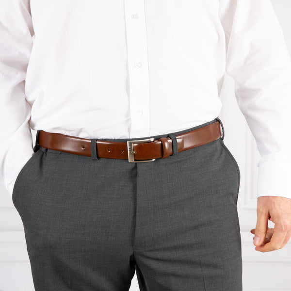 Dents Men’s Heritage Lined Full-Grain Leather Belt With Satin Nickel Buckle