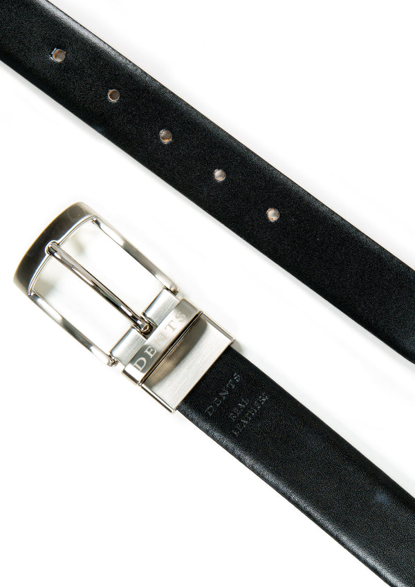 Dents Men’s Heritage Reversible Full-Grain Leather Belt With Satin Nickel Bu