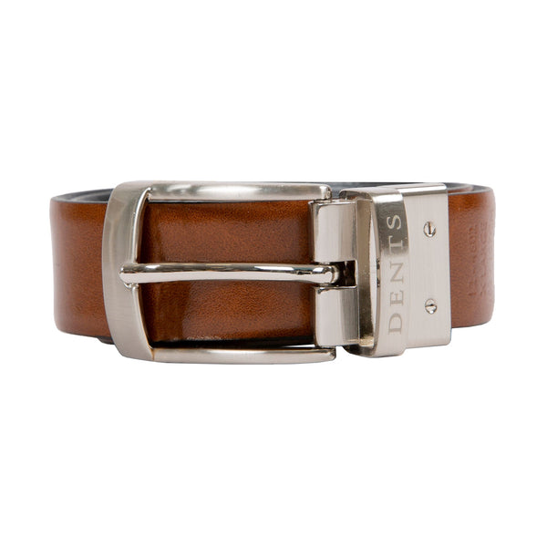 Dents Men’s Heritage Reversible Full-Grain Leather Belt With Satin Nickel Bu
